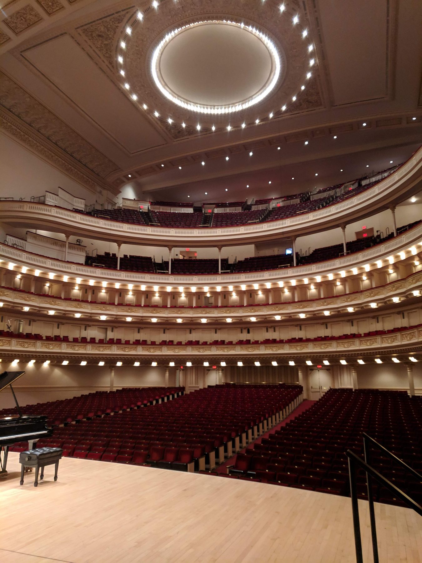 The interior of Carnegie Hall, viewed from the stage