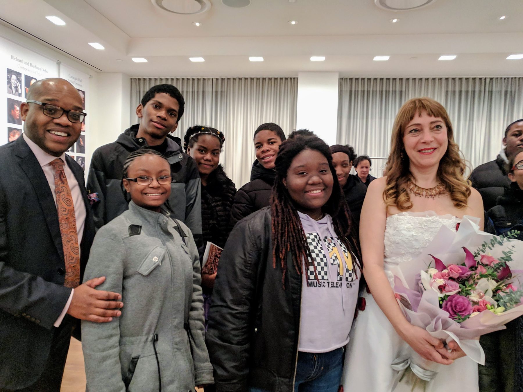 Students meet the performing artist backstage at Carnegie Hall after a concert